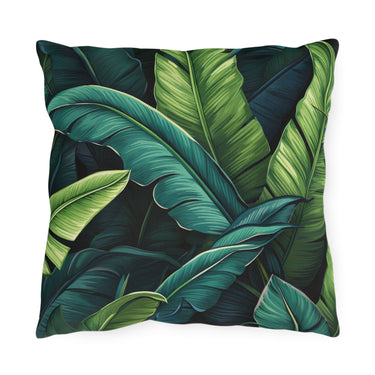 Pillow with green leaf pattern on a white background